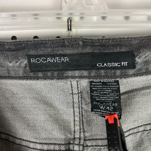 Rocawear Black Grunge Jeans 44x36 Distressed Y2K Gray Skater Punk Gothic Street - Picture 6 of 7